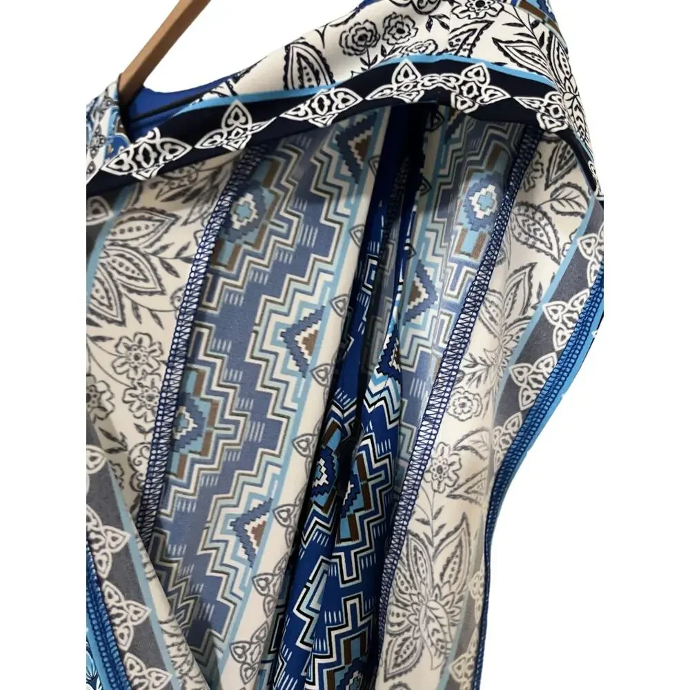 Chicos Womens Blue Blouson Dolman Sleeve Mixed Media Print Dress Size Large